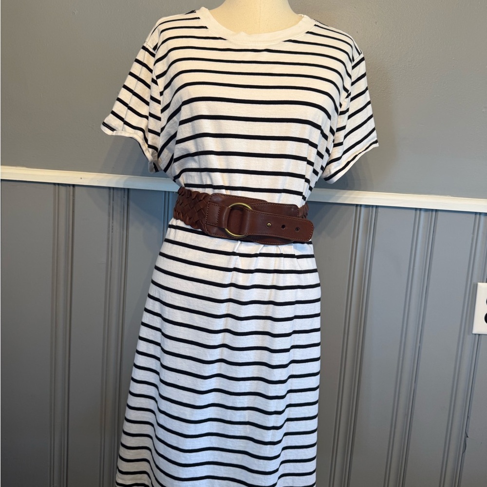 Old Navy Black and White Midi Dress with Dolman Sleeves